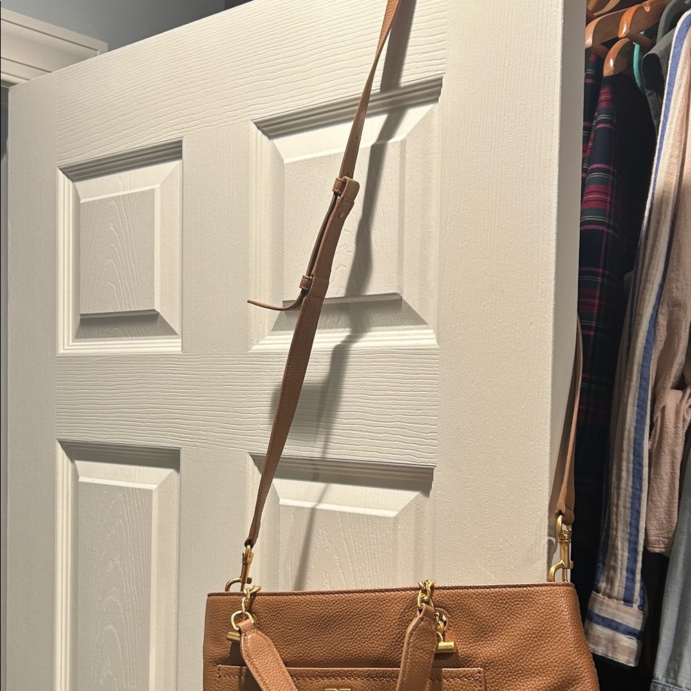Tory Burch Brown Leather Tote with Gold Accents - Picture 7 of 13